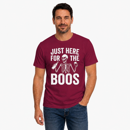Just Here For The Boos Shirt Funny Skeleton Drinking Halloween Graphic Tee Beer Lover Gift