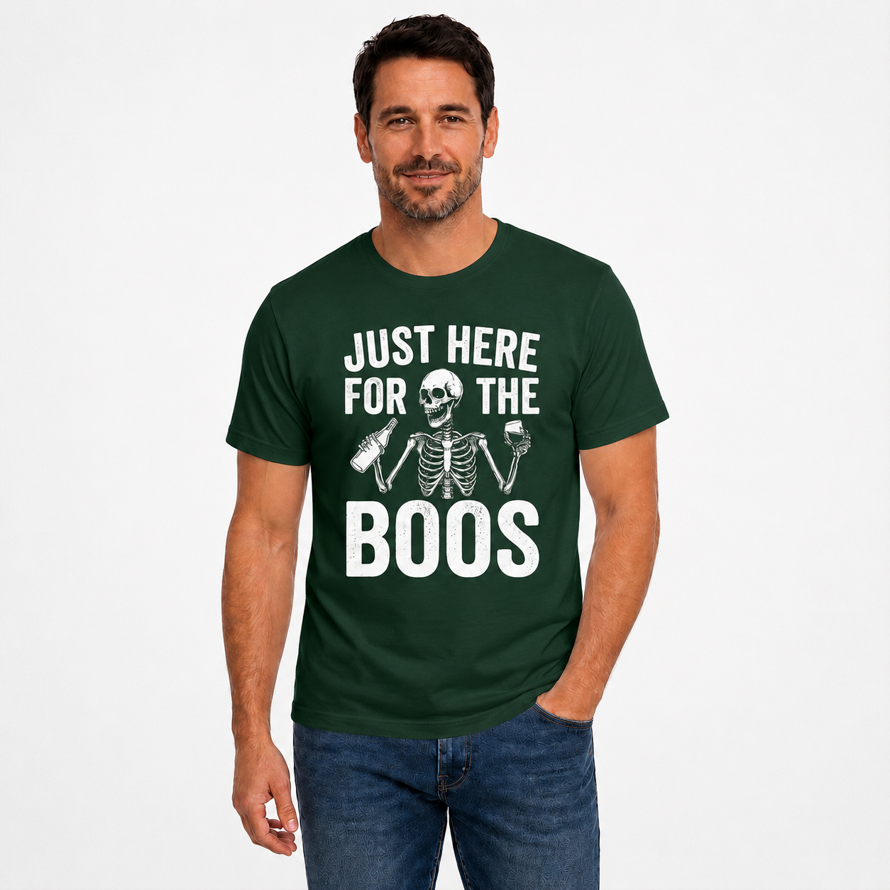 Just Here For The Boos Shirt Funny Skeleton Drinking Halloween Graphic Tee Beer Lover Gift