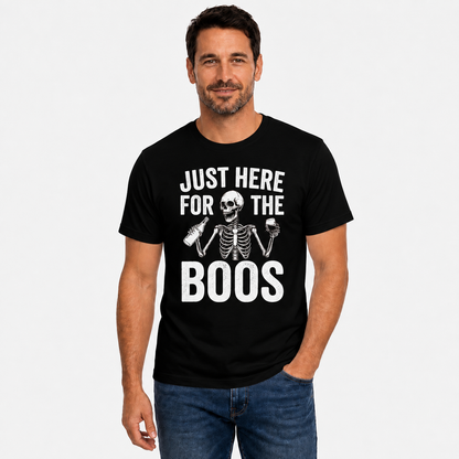 Just Here For The Boos Shirt Funny Skeleton Drinking Halloween Graphic Tee Beer Lover Gift