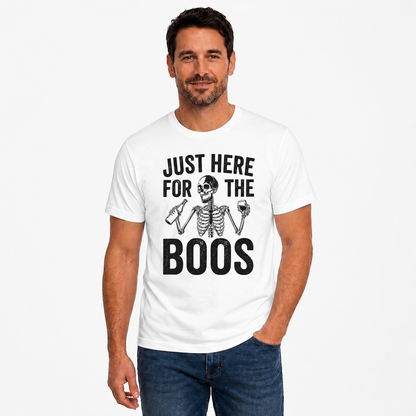 Just Here For The Boos Shirt Funny Skeleton Drinking Halloween Graphic Tee Beer Lover Gift