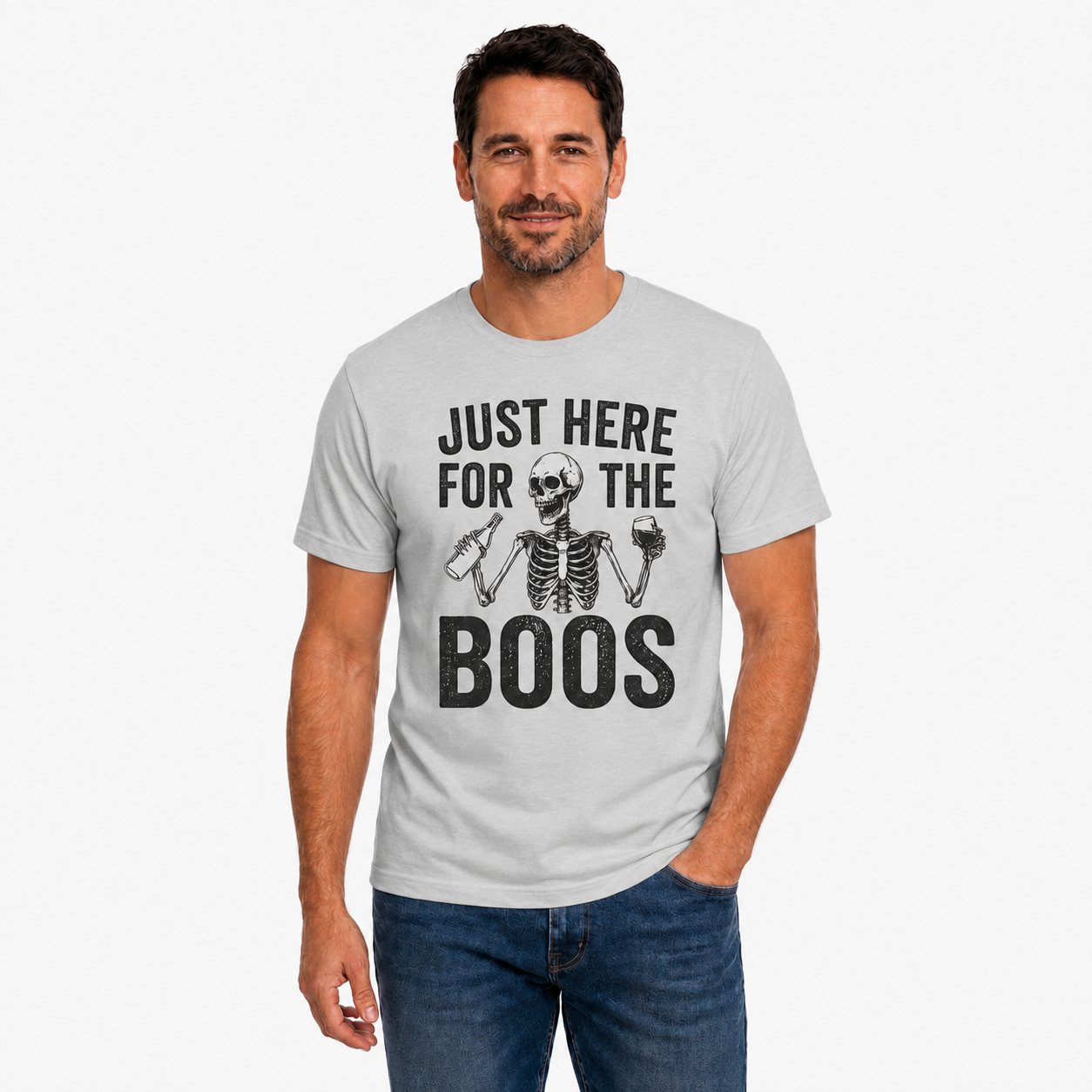 Just Here For The Boos Shirt Funny Skeleton Drinking Halloween Graphic Tee Beer Lover Gift