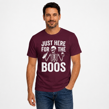 Just Here For The Boos Shirt Funny Skeleton Drinking Halloween Graphic Tee Beer Lover Gift