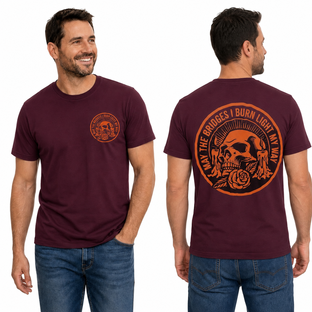 May The Bridges I Burn Light My Way Shirt Gothic Skull Halloween Graphic Tee Dark Aesthetic Gift