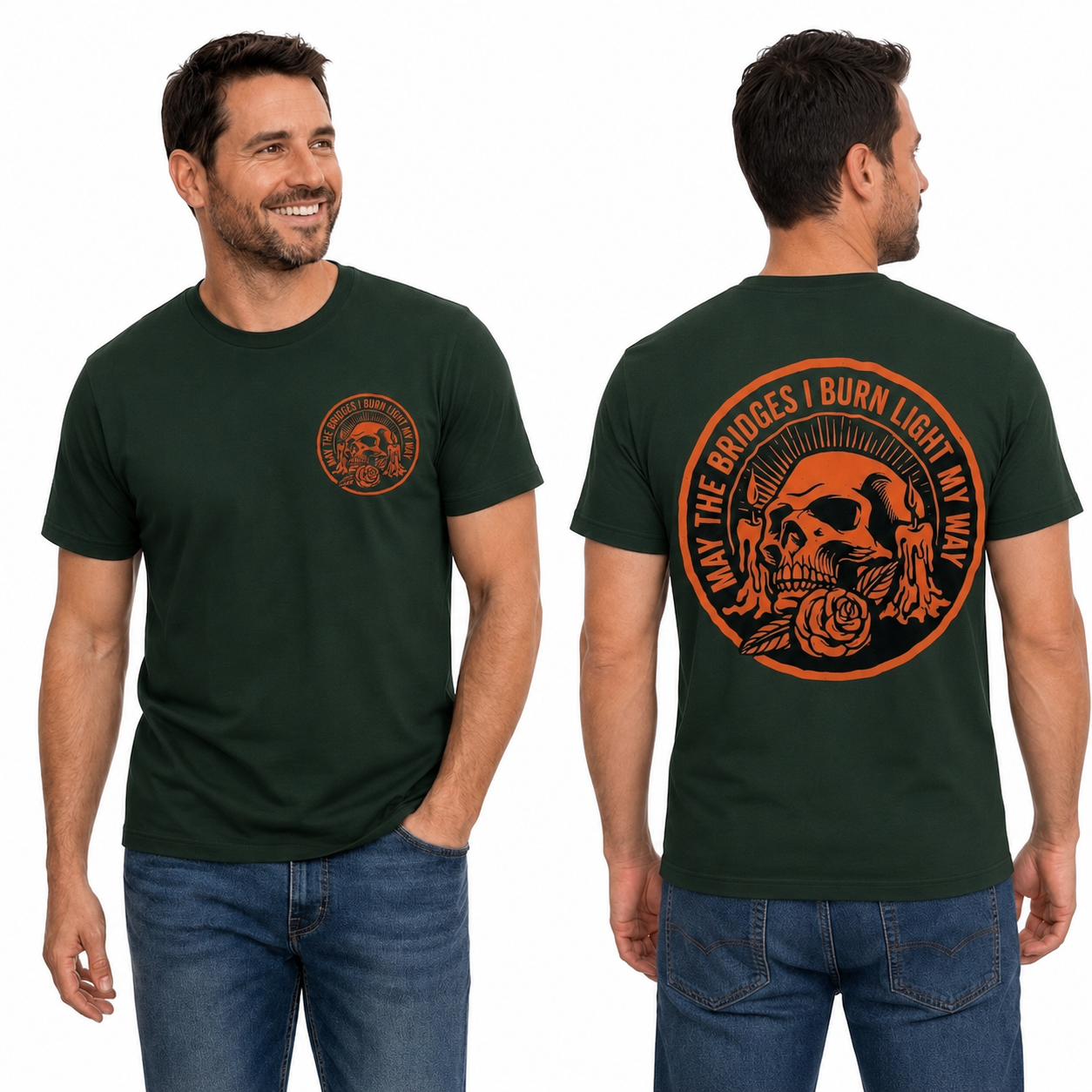 May The Bridges I Burn Light My Way Shirt Gothic Skull Halloween Graphic Tee Dark Aesthetic Gift