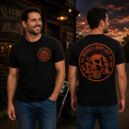 May The Bridges I Burn Light My Way Shirt Gothic Skull Halloween Graphic Tee Dark Aesthetic Gift