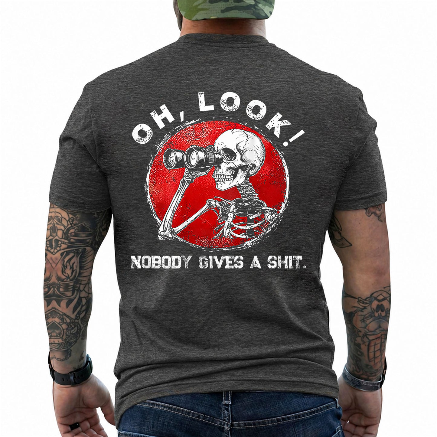 Oh Look Nobody Gives A Shit Shirt Funny Skeleton Sarcastic Graphic Tee Gift For Adults