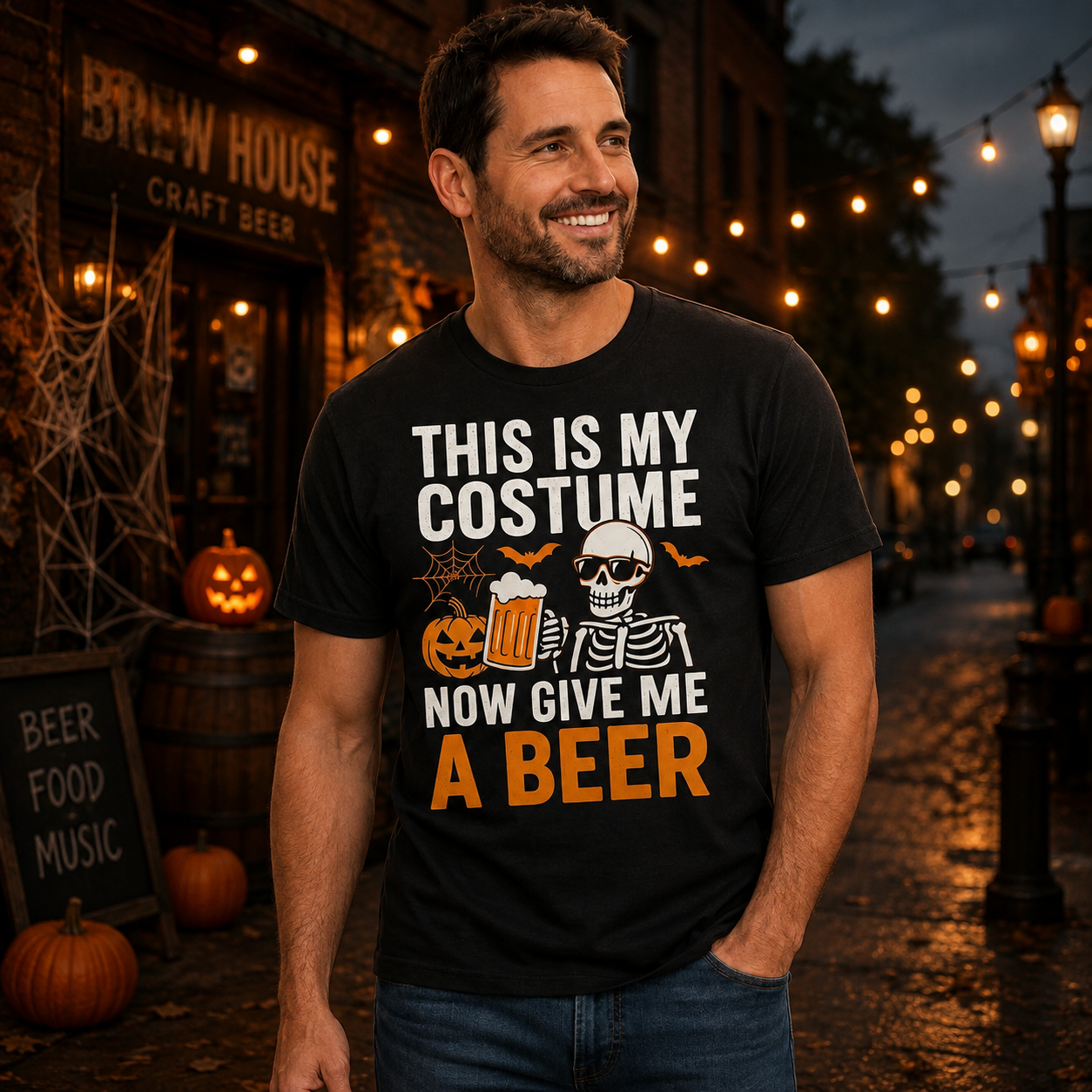 This Is My Costume Now Give Me A Beer Shirt Funny Skeleton Halloween Graphic Tee Beer Lover Gift