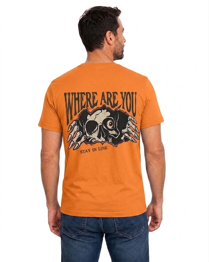 Where Are You Stay In Line Skeleton Shirt Creepy Skull Halloween Graphic Tee Gothic Horror Gift