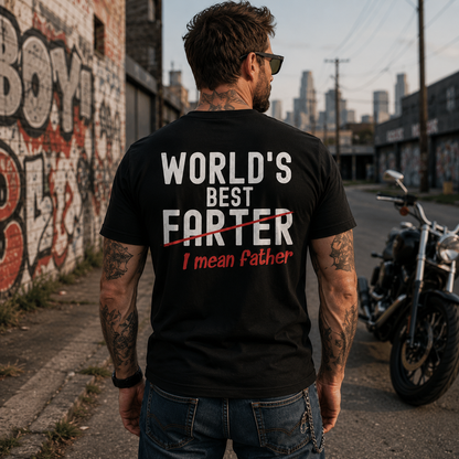 Worlds Best Farter I Mean Father Shirt Funny Dad Joke Graphic Tee Fathers Day Gift For Dad
