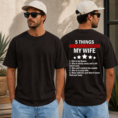 Funny Husband Shirt, My Wife Shirt, 5 Things You Should Know About My Wife Tee, Husband Gift, Funny Marriage T-Shirt, Gift for Him