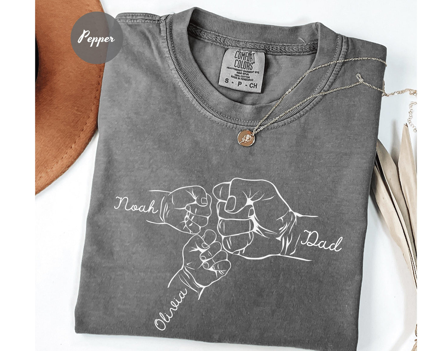 Comfort Colors® Custom Fist Bump Dad Shirt, Father's Day Gift, New Dad Gift, Dad Shirt With Kids Names, Papa Hand with Kid Name, Fist Dad