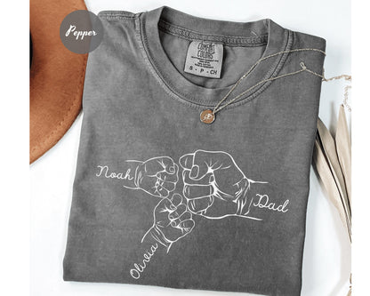 Comfort Colors® Custom Fist Bump Dad Shirt, Father's Day Gift, New Dad Gift, Dad Shirt With Kids Names, Papa Hand with Kid Name, Fist Dad