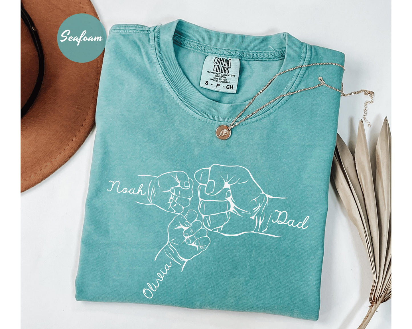 Comfort Colors® Custom Fist Bump Dad Shirt, Father's Day Gift, New Dad Gift, Dad Shirt With Kids Names, Papa Hand with Kid Name, Fist Dad