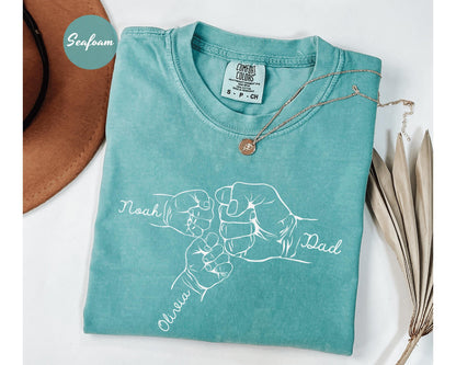 Comfort Colors® Custom Fist Bump Dad Shirt, Father's Day Gift, New Dad Gift, Dad Shirt With Kids Names, Papa Hand with Kid Name, Fist Dad
