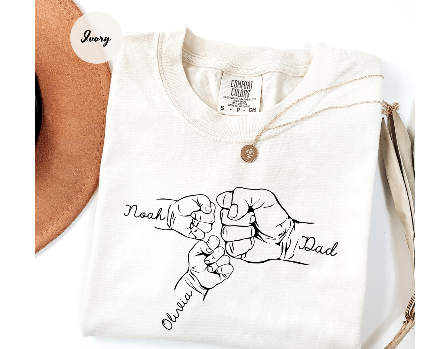 Comfort Colors® Custom Fist Bump Dad Shirt, Father's Day Gift, New Dad Gift, Dad Shirt With Kids Names, Papa Hand with Kid Name, Fist Dad