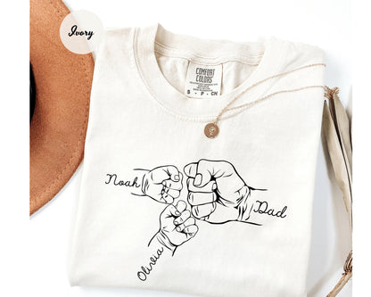 Comfort Colors® Custom Fist Bump Dad Shirt, Father's Day Gift, New Dad Gift, Dad Shirt With Kids Names, Papa Hand with Kid Name, Fist Dad