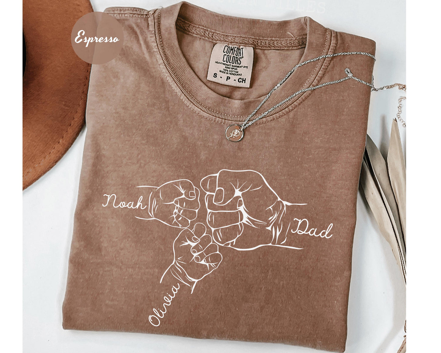 Comfort Colors® Custom Fist Bump Dad Shirt, Father's Day Gift, New Dad Gift, Dad Shirt With Kids Names, Papa Hand with Kid Name, Fist Dad