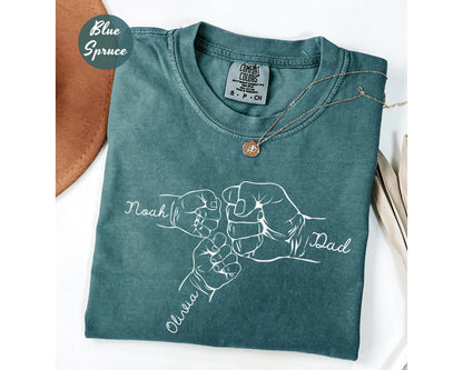 Comfort Colors® Custom Fist Bump Dad Shirt, Father's Day Gift, New Dad Gift, Dad Shirt With Kids Names, Papa Hand with Kid Name, Fist Dad