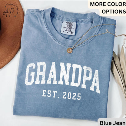 Grandpa Est Comfort Colors® T-Shirt, Personalized Grandpa Shirt, Pregnancy Announcement Grandfather Tee, Gift for Fathers Day