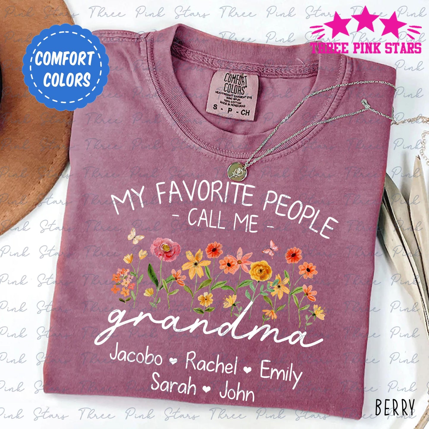 Personalized Grandma Comfort Colors Shirt, Custom Grandma With Kids Names Shirt, My Favorite People Call Me Grandma Gift E8531