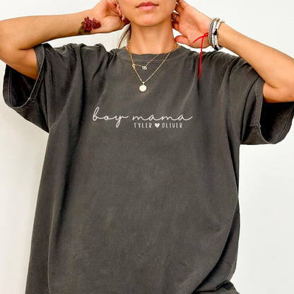 Comfort Colors® Boy Mama Shirt, Personalized Mom Of Boys Tee, Custom Mothers Day Gift For Boy Mom Minimalist Script