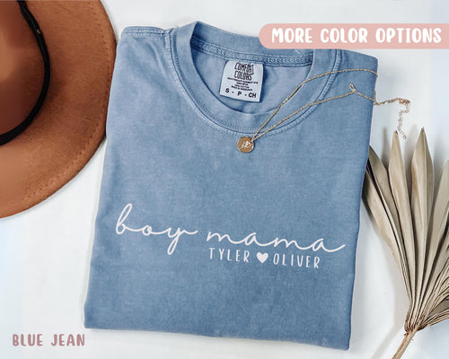Comfort Colors® Boy Mama Shirt, Personalized Mom Of Boys Tee, Custom Mothers Day Gift For Boy Mom Minimalist Script