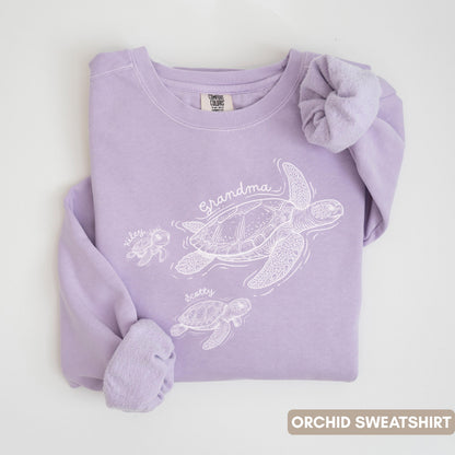 Personalized Grandma Turtle Sweatshirt Comfort Colors®, Custom Sea Turtle Shirt With Kids Names, Mothers Day Gift For Grandma Family Gift