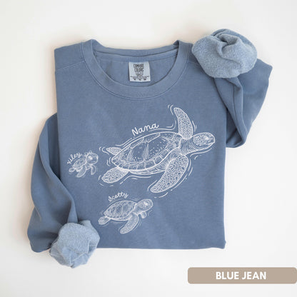Personalized Grandma Turtle Sweatshirt Comfort Colors®, Custom Sea Turtle Shirt With Kids Names, Mothers Day Gift For Grandma Family Gift
