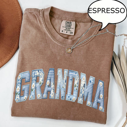 Comfort Colors® Grandma T-Shirt, Faux Patchwork Floral Daisy Print