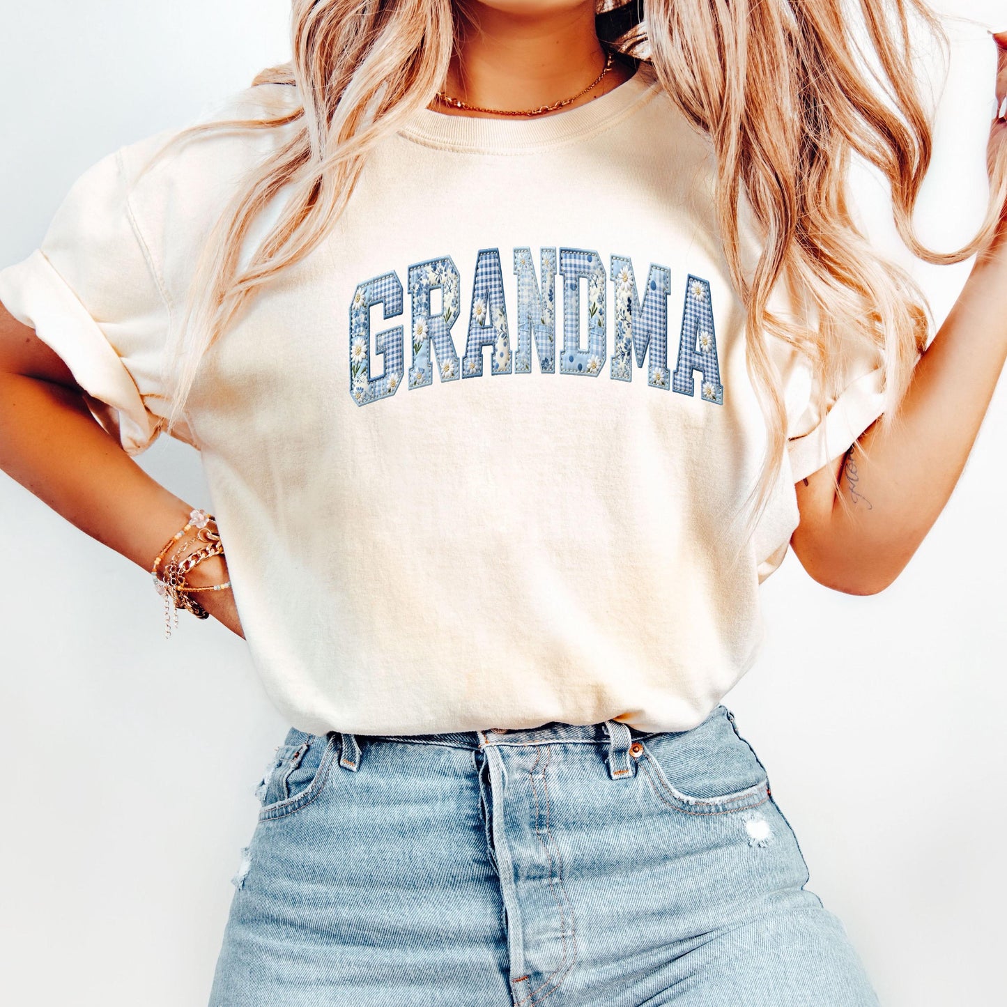 Comfort Colors® Grandma T-Shirt, Faux Patchwork Floral Daisy Print