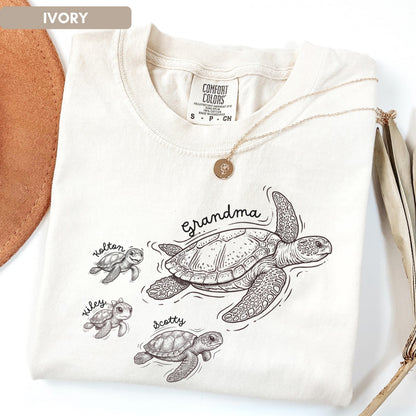 Personalized Grandma Turtle Sweatshirt Comfort Colors®, Custom Sea Turtle Shirt With Kids Names, Mothers Day Gift For Grandma Family Gift