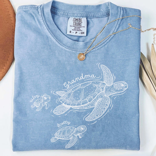 Personalized Grandma Turtle Sweatshirt Comfort Colors®, Custom Sea Turtle Shirt With Kids Names, Mothers Day Gift For Grandma Family Gift