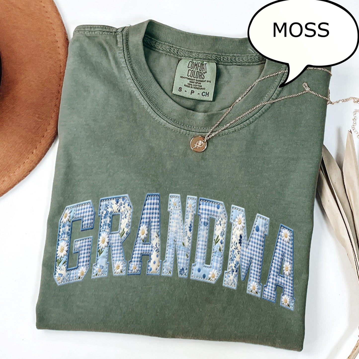 Comfort Colors® Grandma T-Shirt, Faux Patchwork Floral Daisy Print