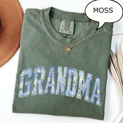 Comfort Colors® Grandma T-Shirt, Faux Patchwork Floral Daisy Print