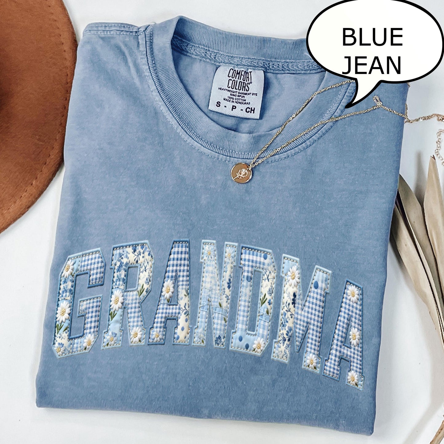 Comfort Colors® Grandma T-Shirt, Faux Patchwork Floral Daisy Print