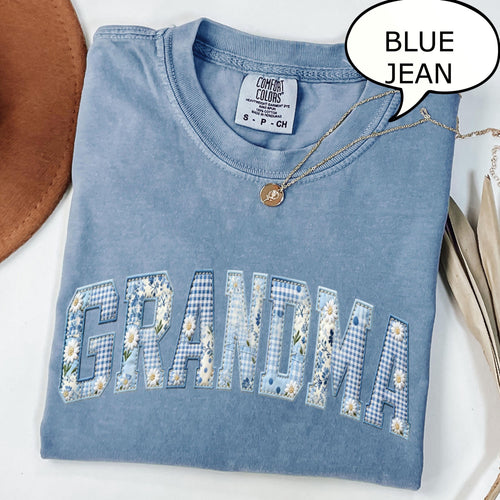 Comfort Colors® Grandma T-Shirt, Faux Patchwork Floral Daisy Print