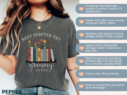 The Best Chapter Yet Grandma Announcement Shirt Personalized Grandma Mothers Day Gift Comfort Colors Grandma Gift for Grandma Book Lover