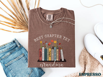 The Best Chapter Yet Grandma Announcement Shirt Personalized Grandma Mothers Day Gift Comfort Colors Grandma Gift for Grandma Book Lover