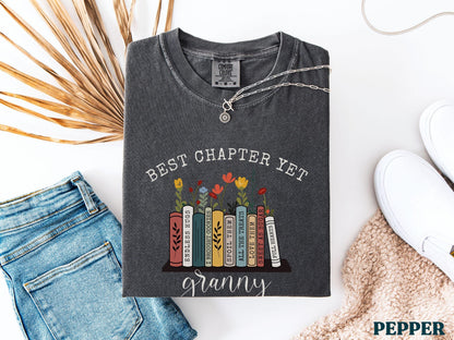 The Best Chapter Yet Grandma Announcement Shirt Personalized Grandma Mothers Day Gift Comfort Colors Grandma Gift for Grandma Book Lover