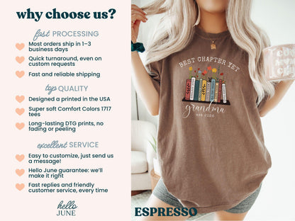 The Best Chapter Yet Grandma Announcement Shirt Personalized Grandma Mothers Day Gift Comfort Colors Grandma Gift for Grandma Book Lover