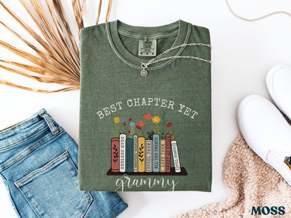 The Best Chapter Yet Grandma Announcement Shirt Personalized Grandma Mothers Day Gift Comfort Colors Grandma Gift for Grandma Book Lover