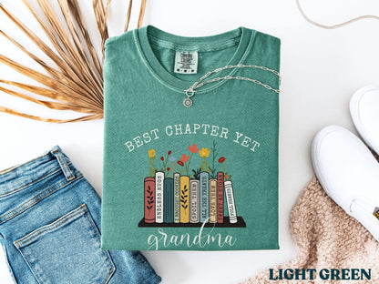 The Best Chapter Yet Grandma Announcement Shirt Personalized Grandma Mothers Day Gift Comfort Colors Grandma Gift for Grandma Book Lover