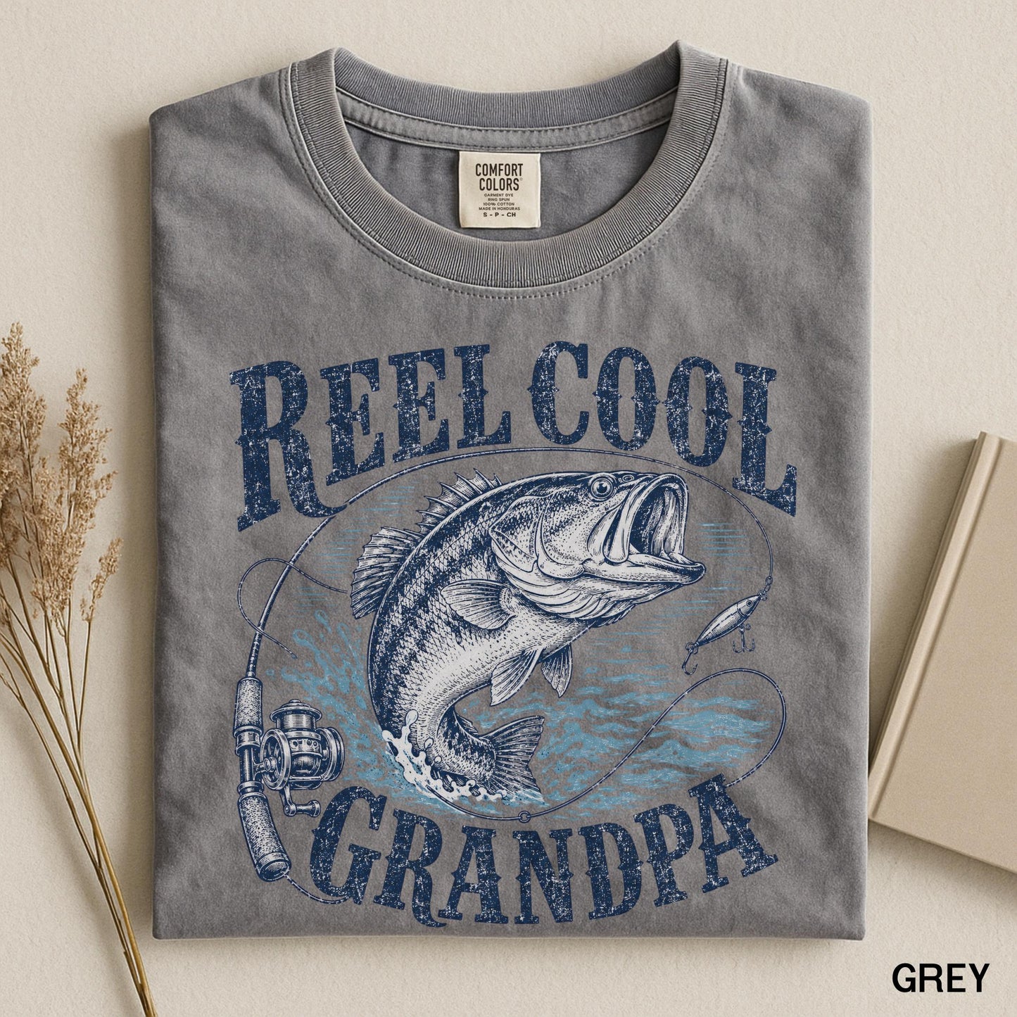 Reel Cool Grandpa Shirt, Bass Fishing Gifts for Grandpa, Vintage Fisherman Comfort Colors Tee