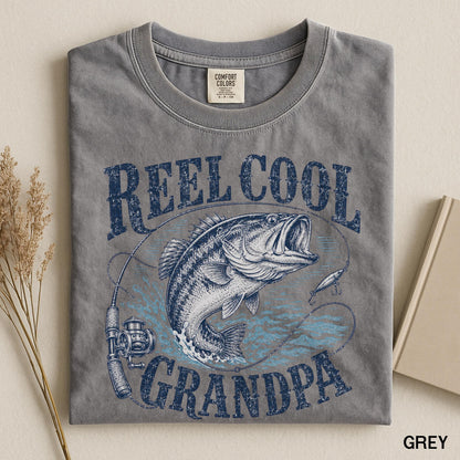 Reel Cool Grandpa Shirt, Bass Fishing Gifts for Grandpa, Vintage Fisherman Comfort Colors Tee