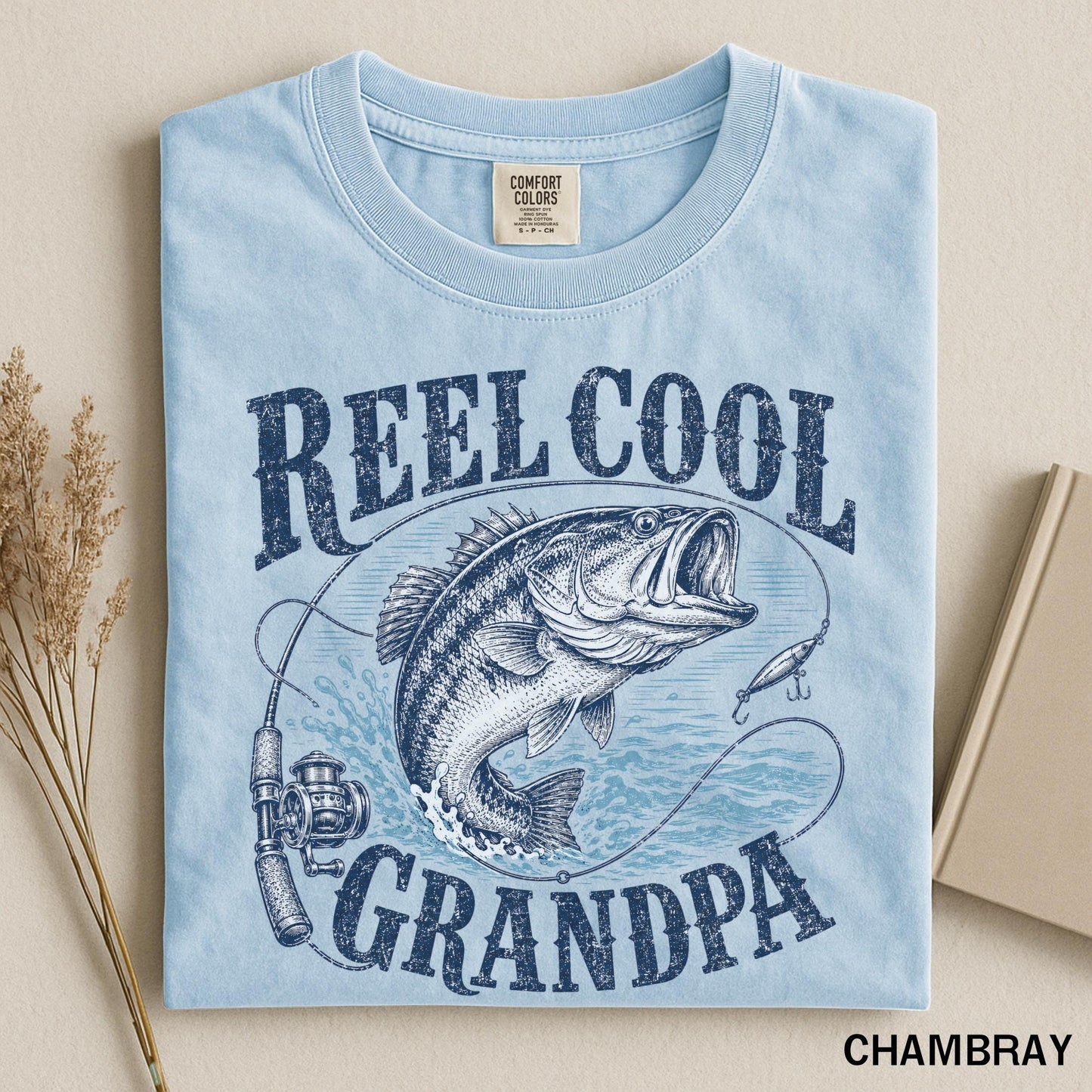 Reel Cool Grandpa Shirt, Bass Fishing Gifts for Grandpa, Vintage Fisherman Comfort Colors Tee