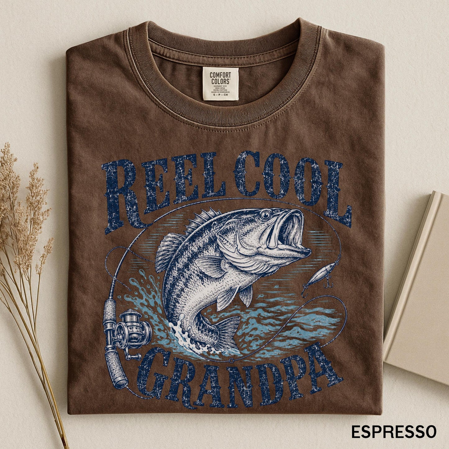 Reel Cool Grandpa Shirt, Bass Fishing Gifts for Grandpa, Vintage Fisherman Comfort Colors Tee