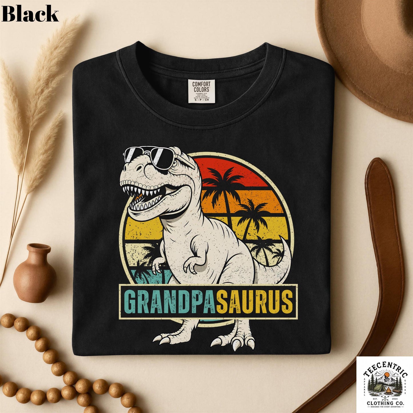 Grandpasaurus T-Rex T-Shirt, Funny Grandpa Dinosaur Gift, Retro Sunset Grandpa Tee, Comfort Colors Vintage Grandpa Birthday Unisex Tshirt