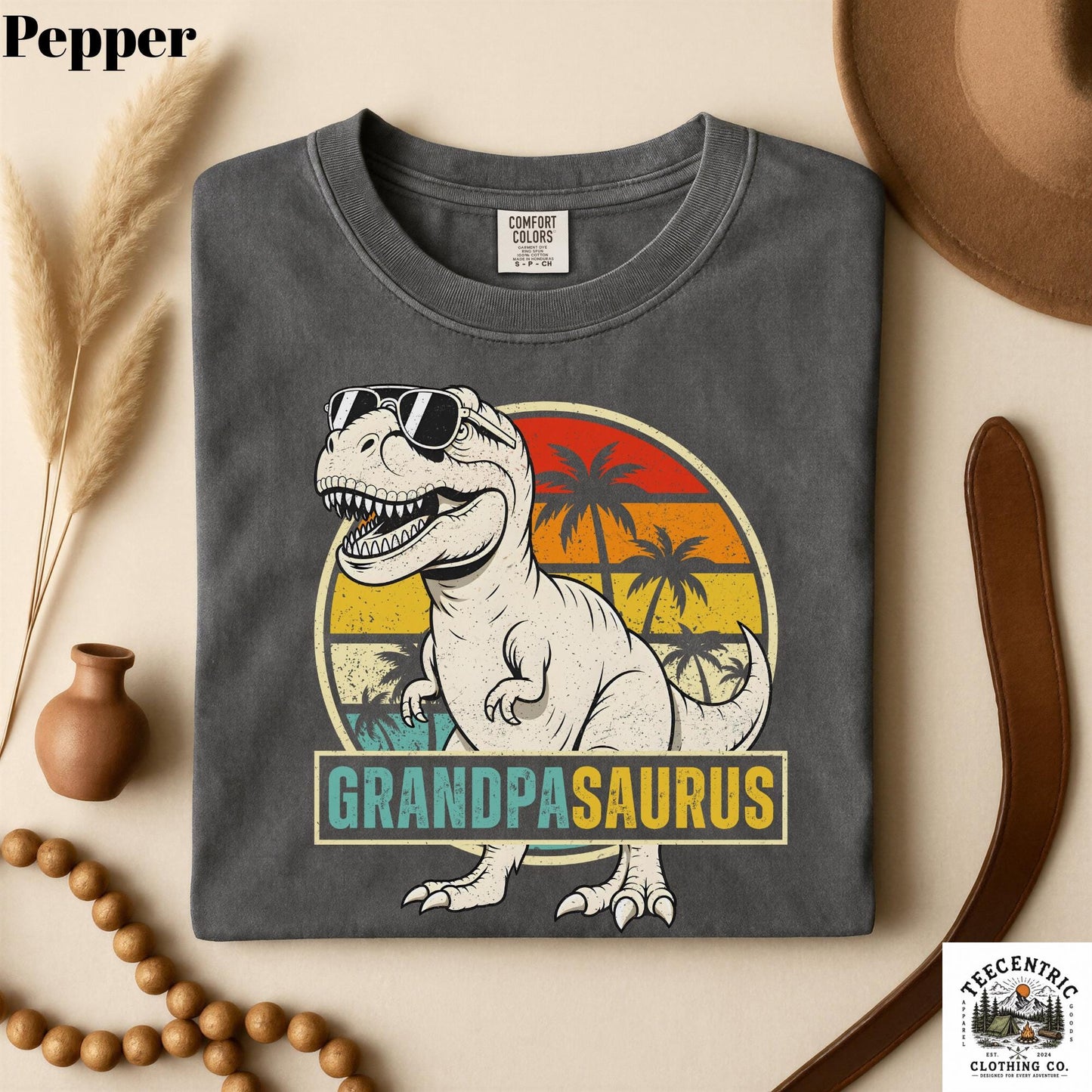 Grandpasaurus T-Rex T-Shirt, Funny Grandpa Dinosaur Gift, Retro Sunset Grandpa Tee, Comfort Colors Vintage Grandpa Birthday Unisex Tshirt