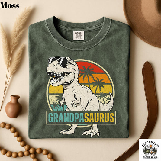 Grandpasaurus T-Rex T-Shirt, Funny Grandpa Dinosaur Gift, Retro Sunset Grandpa Tee, Comfort Colors Vintage Grandpa Birthday Unisex Tshirt