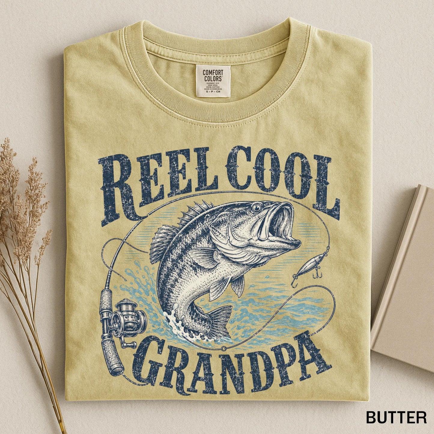 Reel Cool Grandpa Shirt, Bass Fishing Gifts for Grandpa, Vintage Fisherman Comfort Colors Tee